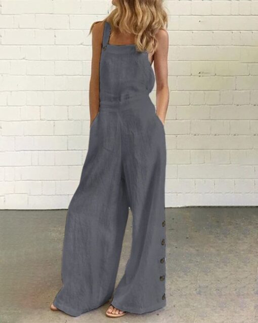 Sleeveless Overalls Jumpsuit Casual Solid Wide Leg Bib Pants Rompers - Image 3