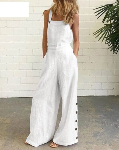 Sleeveless Overalls Jumpsuit Casual Solid Wide Leg Bib Pants Rompers