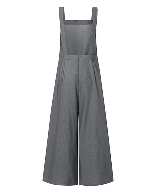 Sleeveless Overalls Jumpsuit Casual Solid Wide Leg Bib Pants Rompers - Image 5