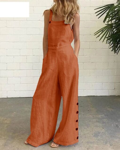 Sleeveless Overalls Jumpsuit Casual Solid Wide Leg Bib Pants Rompers - Image 8