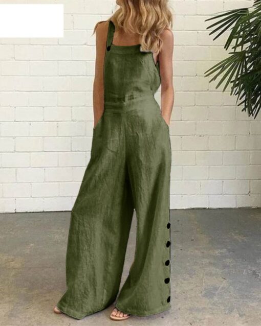 Sleeveless Overalls Jumpsuit Casual Solid Wide Leg Bib Pants Rompers - Image 9