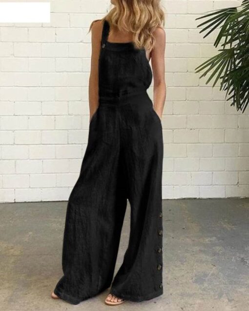 Sleeveless Overalls Jumpsuit Casual Solid Wide Leg Bib Pants Rompers - Image 7