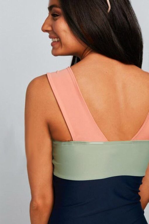 Square Neck Pink Strap Colorblock One Piece Paradise - Image 5