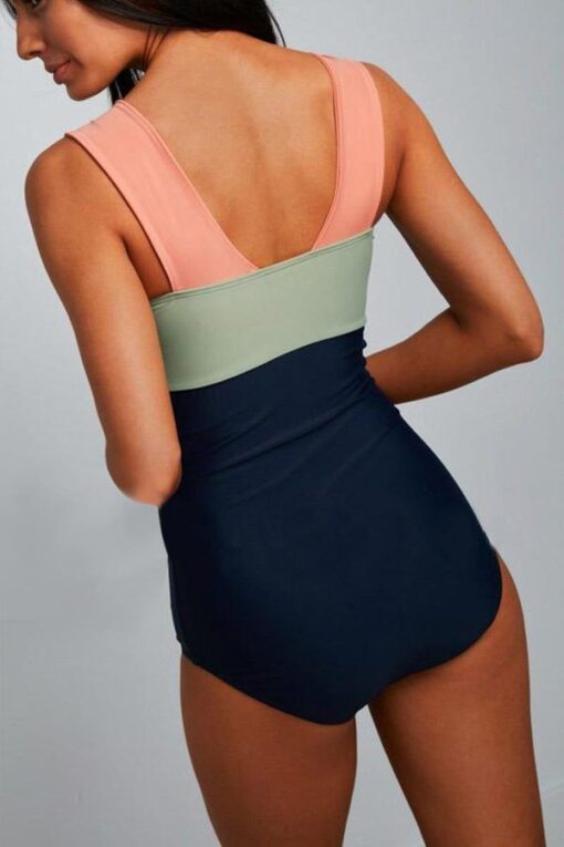 Square Neck Pink Strap Colorblock One Piece Paradise - Image 6