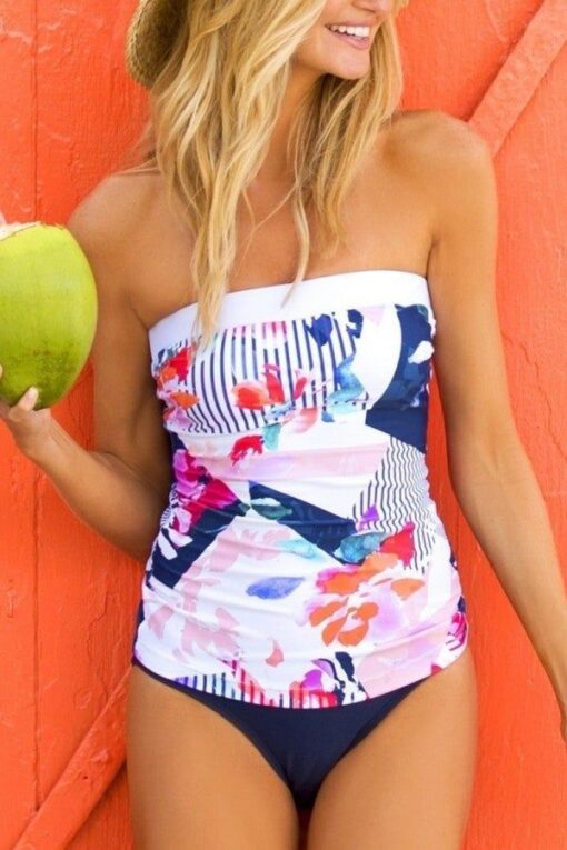 Printed Bandeau Tankini Set