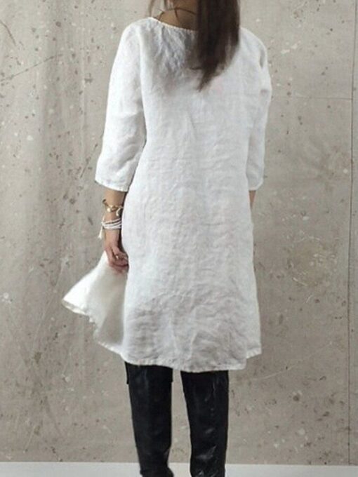 Women's Cotton Linen Solid Dress - Image 3