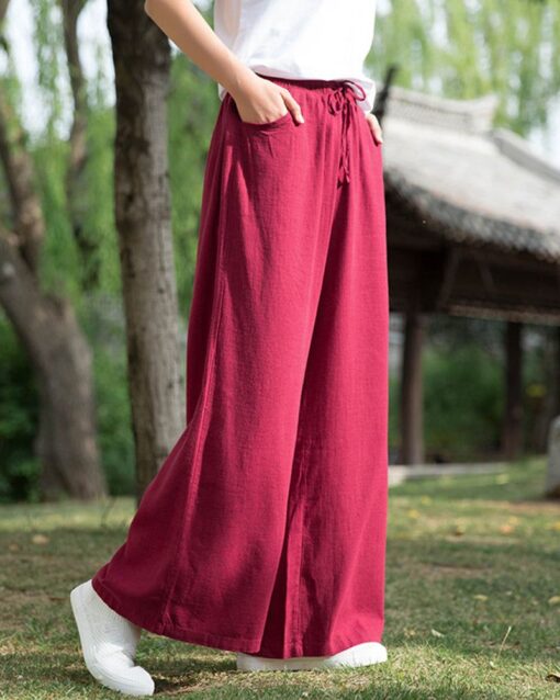 Wide Leg Pants Casual Drawstring Lounge Palazzo Loose Trousers - Image 4