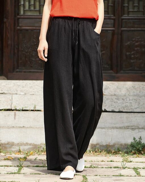 Wide Leg Pants Casual Drawstring Lounge Palazzo Loose Trousers - Image 9