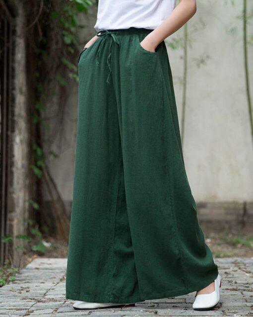 Wide Leg Pants Casual Drawstring Lounge Palazzo Loose Trousers - Image 7