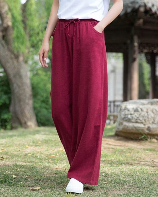 Wide Leg Pants Casual Drawstring Lounge Palazzo Loose Trousers - Image 5