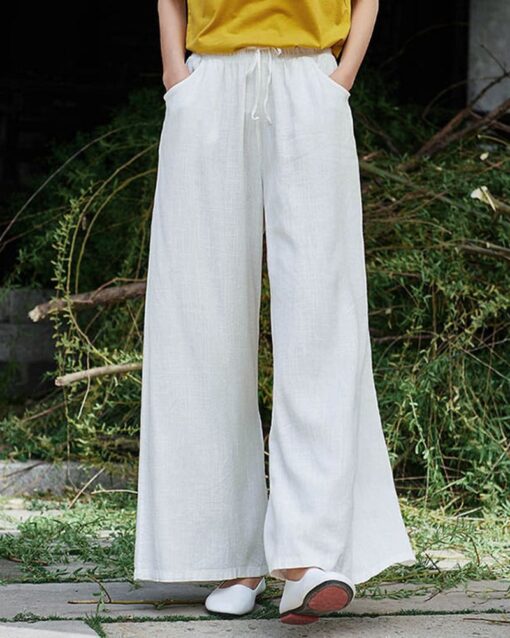 Wide Leg Pants Casual Drawstring Lounge Palazzo Loose Trousers - Image 6