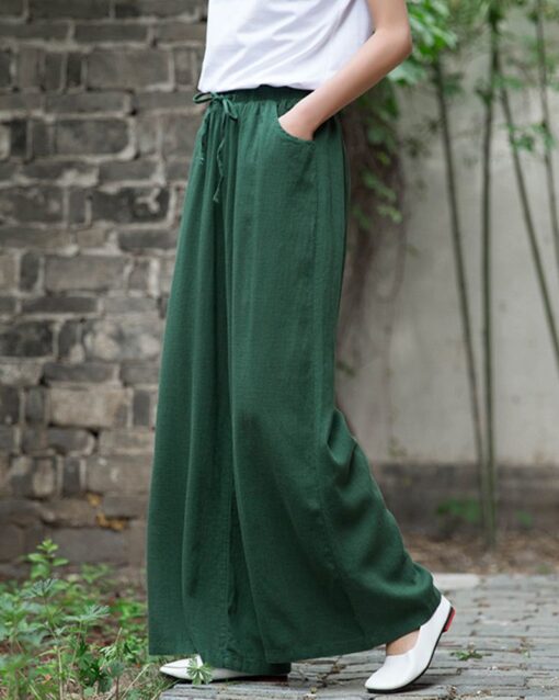 Wide Leg Pants Casual Drawstring Lounge Palazzo Loose Trousers - Image 8