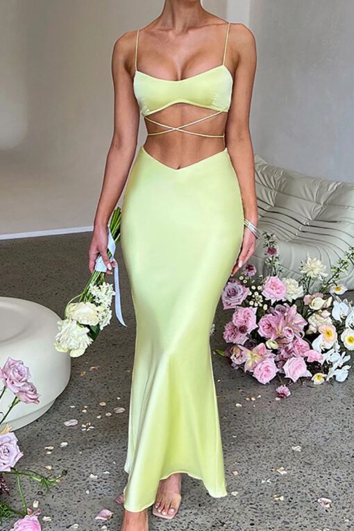 Lace Up Backless Top Bodycon Party Maxi Skirt Matching Set