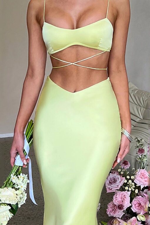 Lace Up Backless Top Bodycon Party Maxi Skirt Matching Set - Image 2