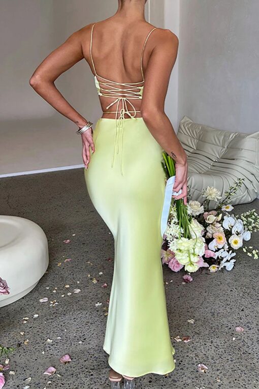 Lace Up Backless Top Bodycon Party Maxi Skirt Matching Set - Image 3