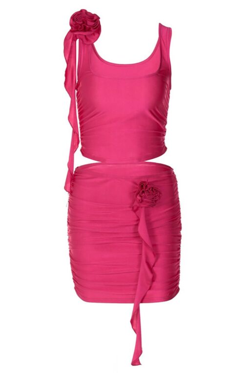 Sleeveless Square Neck Top Ruffle Bodycon Mini Skirt Matching Set - Image 11