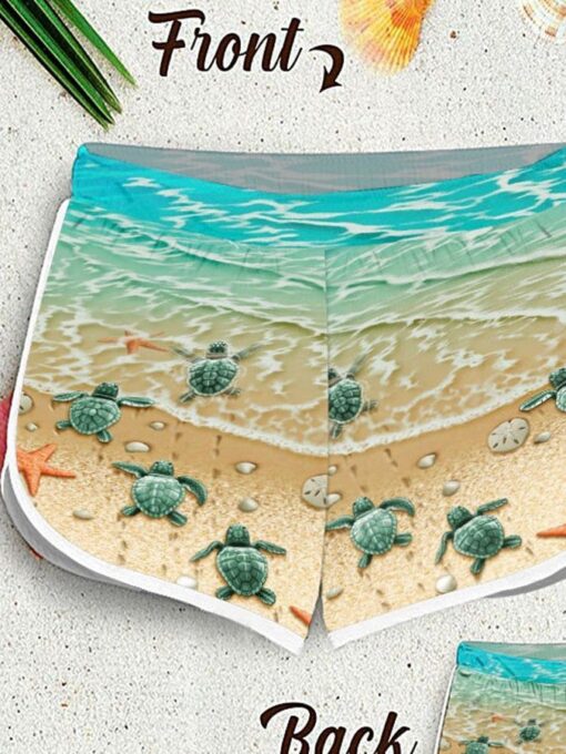 Women's Seaside Turtle Print Swim Shorts - Image 3