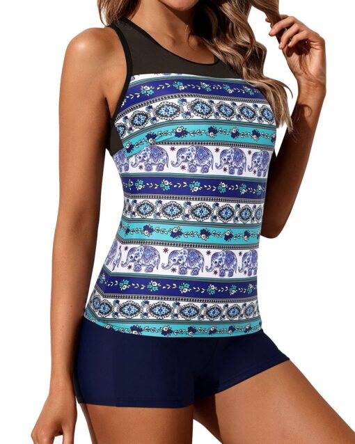 Blue Mandala Print Tankini with Shorts - Image 4