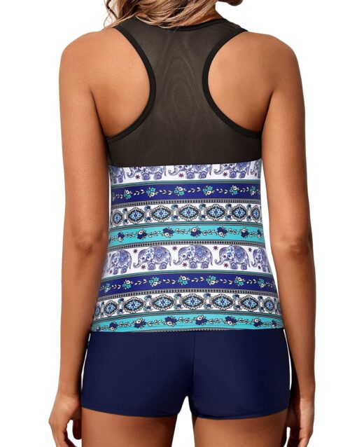 Blue Mandala Print Tankini with Shorts - Image 2