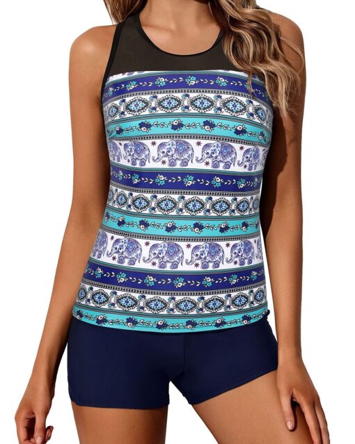 Blue Mandala Print Tankini with Shorts - Image 9