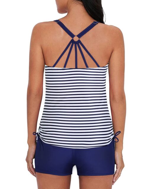 Blue Stripes Tankini with Shorts Drawstring - Image 2