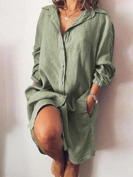 Casual Solid Color Long Blouse - Image 5