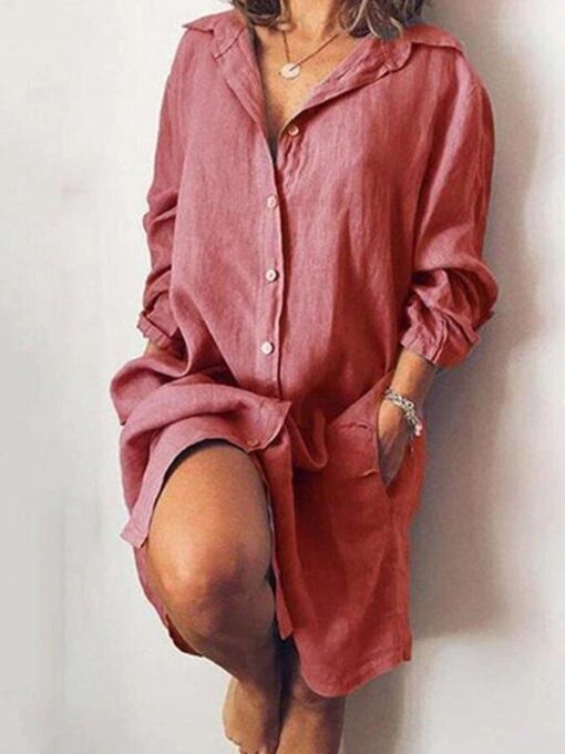 Casual Solid Color Long Blouse - Image 3