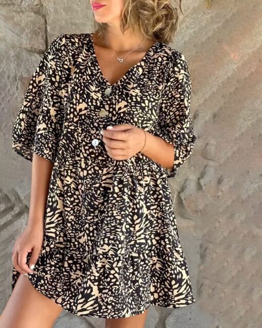 V-neck Printed Short-sleeved Dress