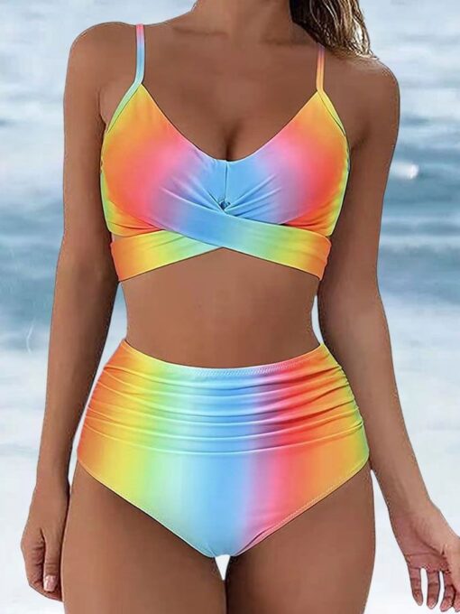 Two-piece cross high waist split swimsuit