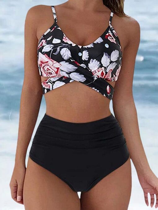 Two-piece cross high waist split swimsuit - Image 3