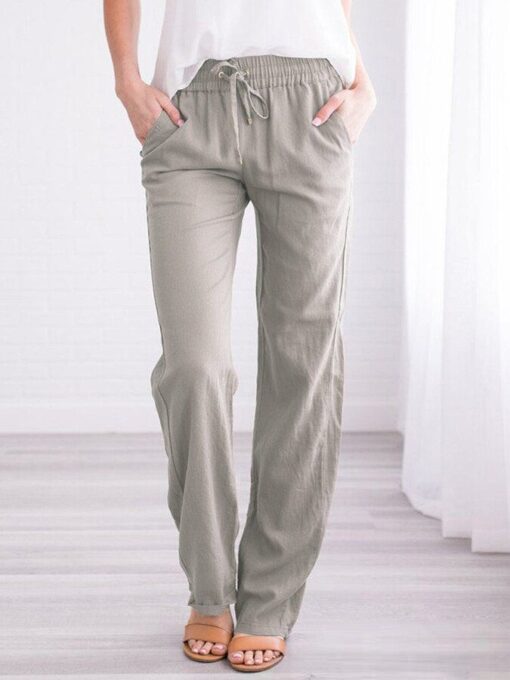 Women's Solid Color Cotton Linen Loose Casual Trousers - Image 2