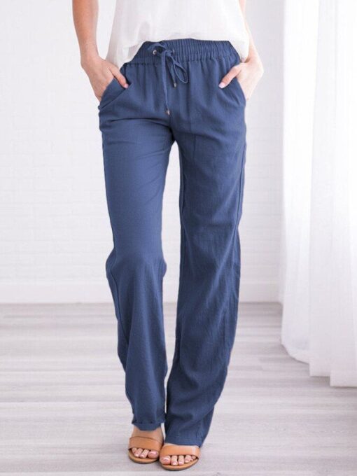 Women's Solid Color Cotton Linen Loose Casual Trousers - Image 5