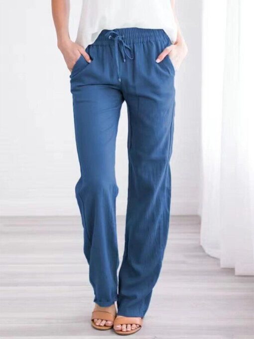 Women's Solid Color Cotton Linen Loose Casual Trousers - Image 6