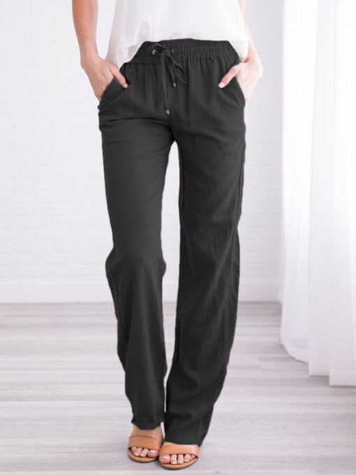 Women's Solid Color Cotton Linen Loose Casual Trousers - Image 4