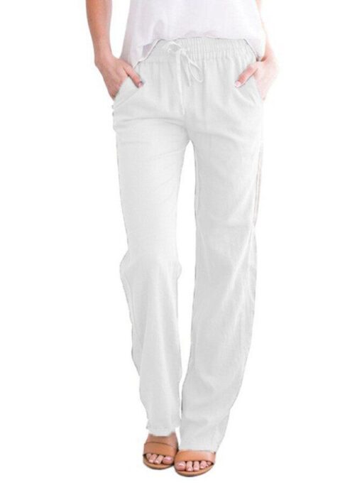 Women's Solid Color Cotton Linen Loose Casual Trousers - Image 9