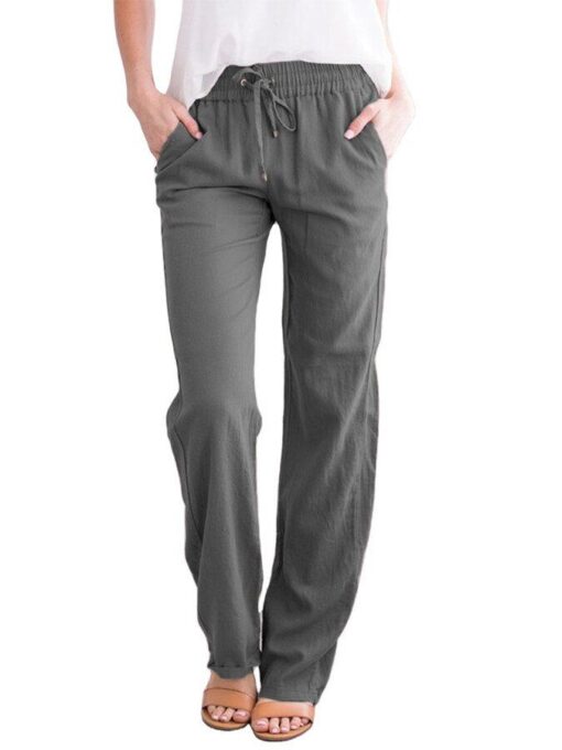 Women's Solid Color Cotton Linen Loose Casual Trousers - Image 8