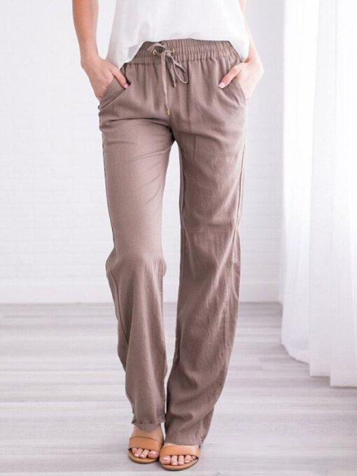 Women's Solid Color Cotton Linen Loose Casual Trousers - Image 10