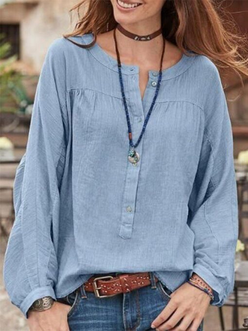 Casual Button Solid Color Top - Image 5