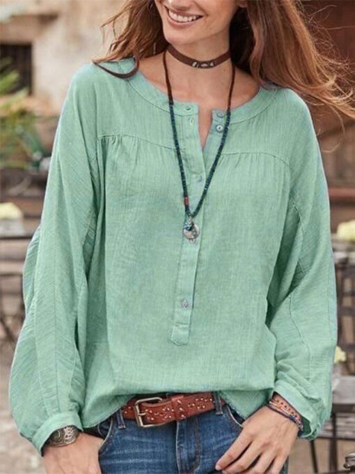 Casual Button Solid Color Top - Image 6