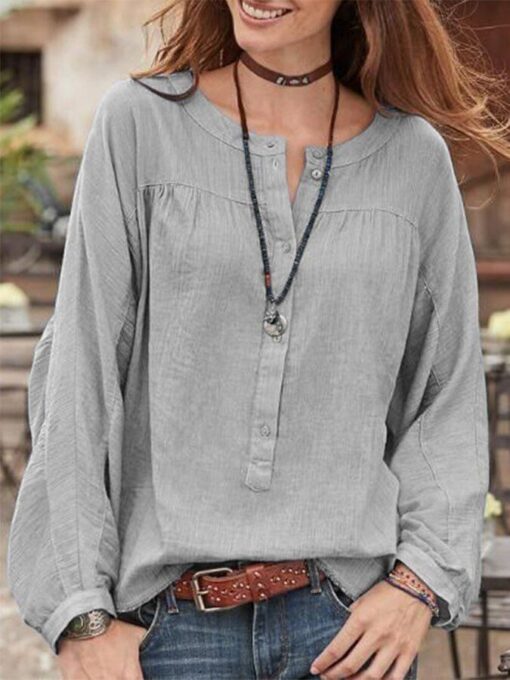 Casual Button Solid Color Top - Image 8