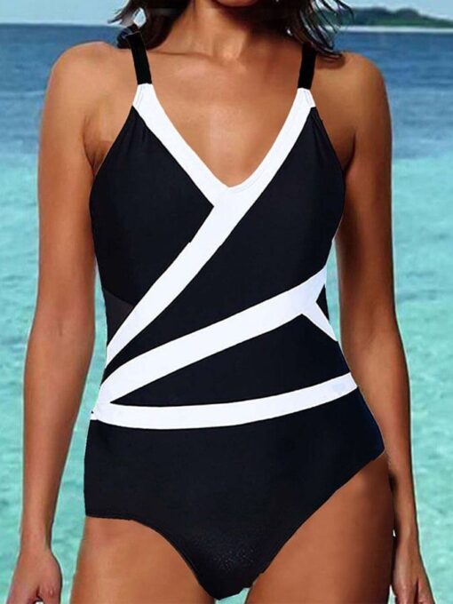 Casual V-Neck One Piece Swimsuit