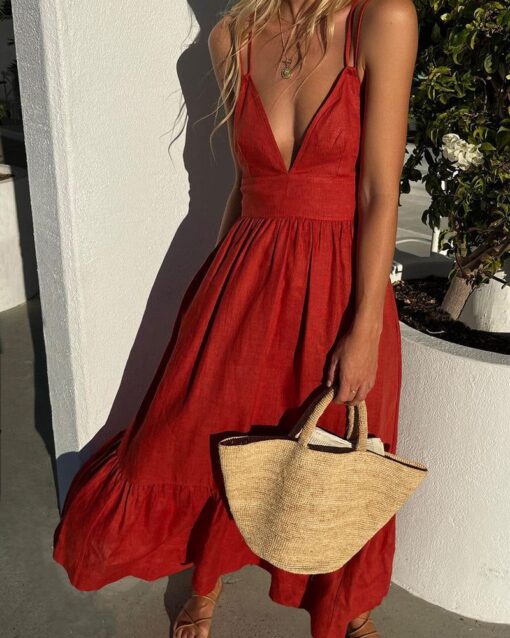 Vacation Deep V Backless Slip Dress - Image 3