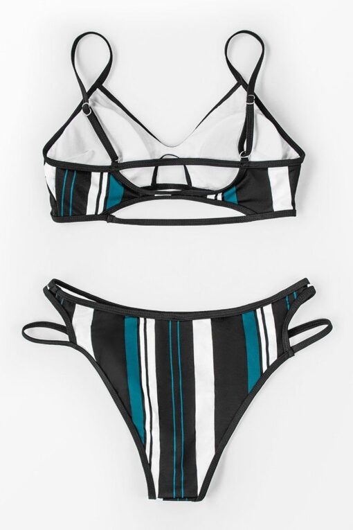 Striped Printed Hollow Bikini - Image 4