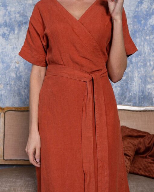 Short Sleeve Wrap Dress with Belt - Image 4