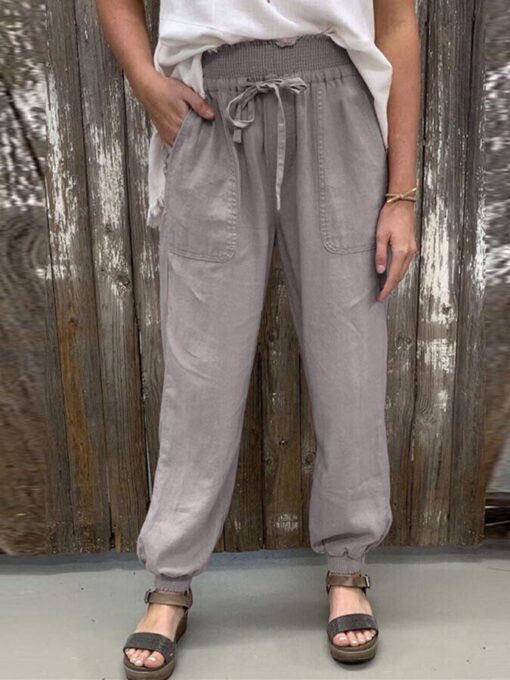 Ladies casual cotton and linen loose slacks