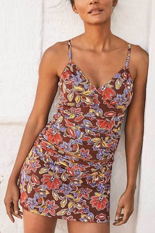 Ruched Swim Floral Print Tankini Set Swimsuit - Image 3