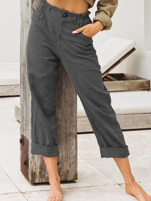 Women's Cotton Linen Loose High Waist Casual Trousers - Image 3