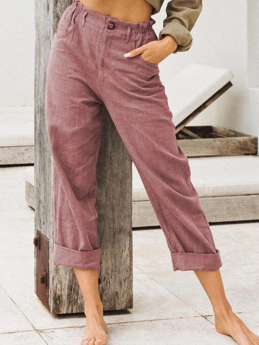 Women's Cotton Linen Loose High Waist Casual Trousers - Image 4