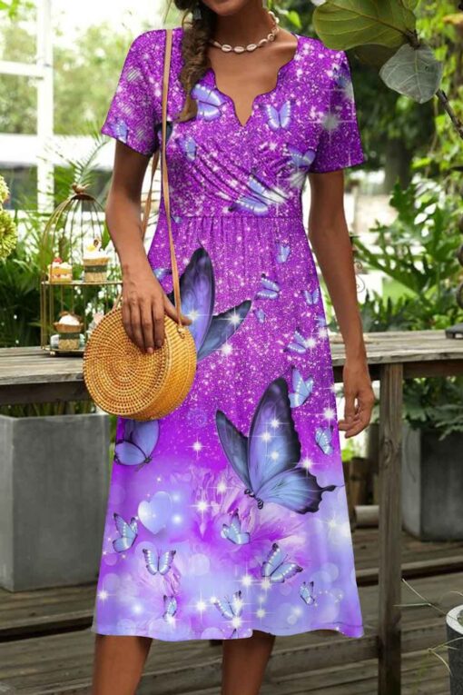 Dream Butterfly Pattern Print Short Sleeve Midi Dress - Image 2