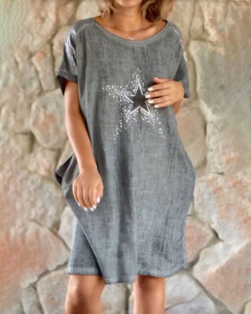 Round Neck Hot Silver Short Sleeve Dress - Image 3